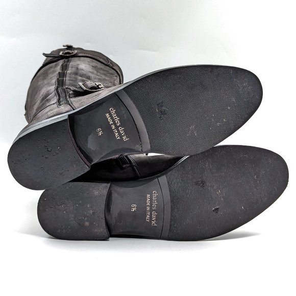 Charles David Italy Women Distress Grey Leather Buckle Riding Tall Boots sz 6.5 - Picture 3 of 11